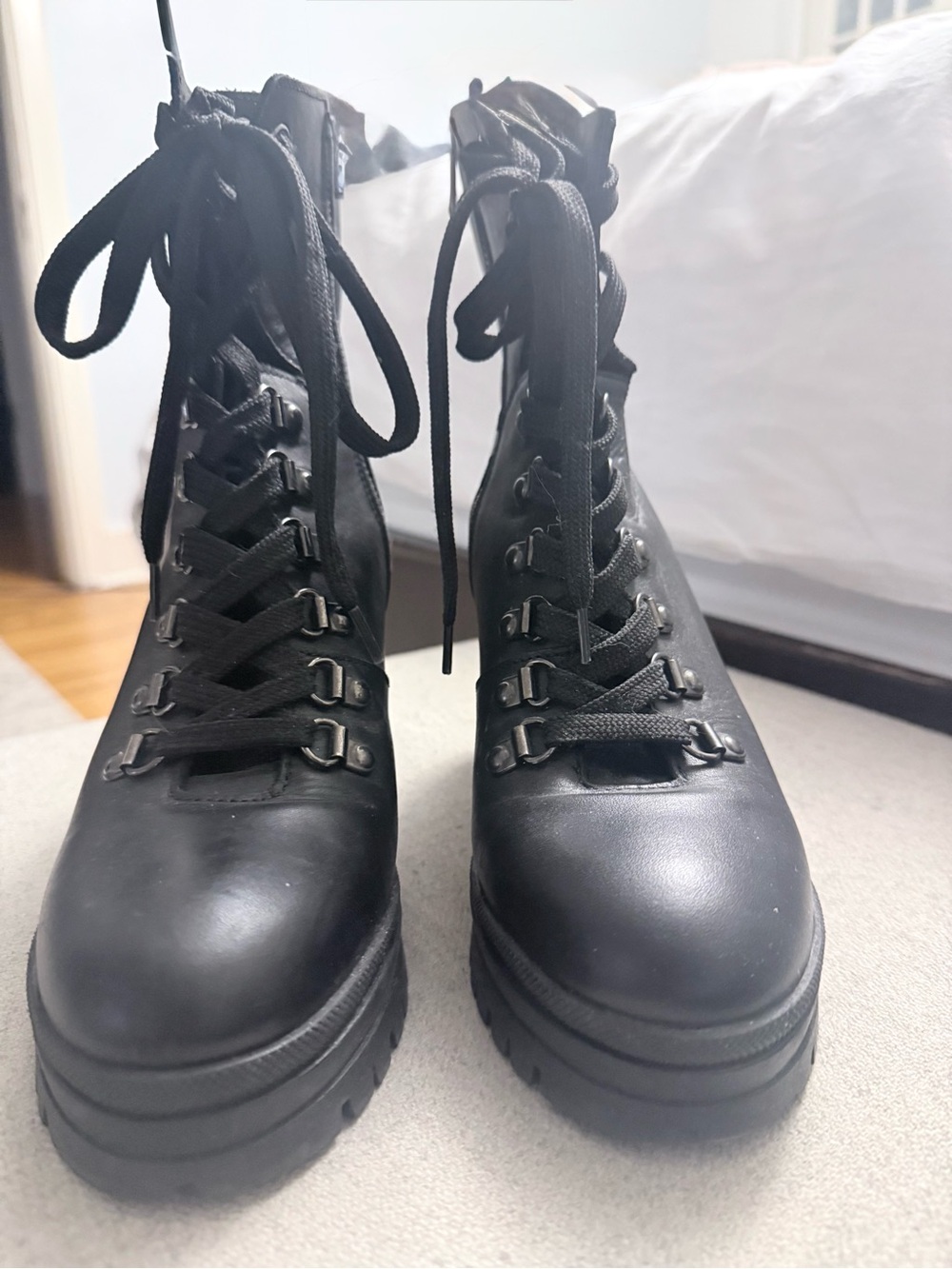 Black Lace-Up Platform Ankle Boots sister x soeur